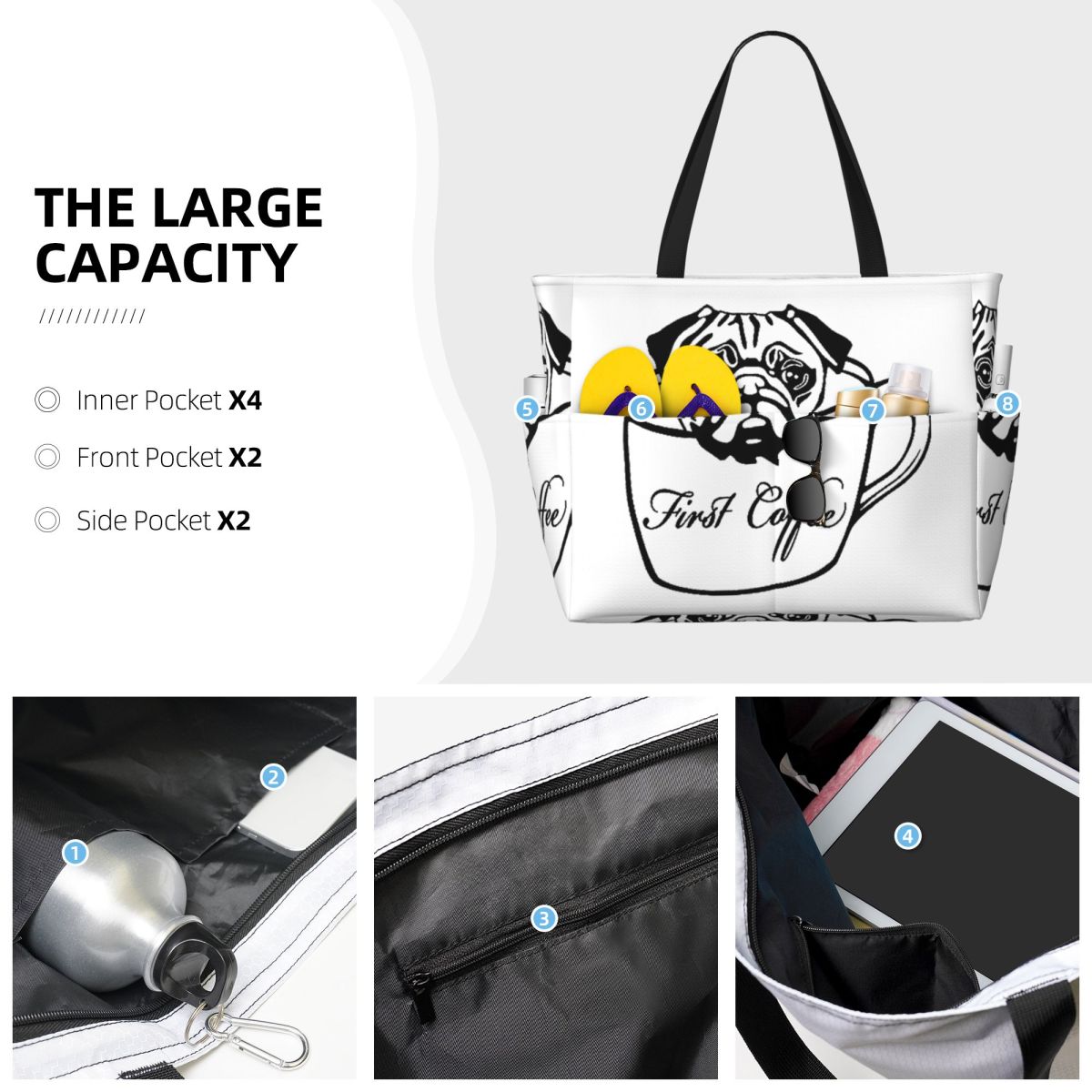 Bolso de mano Pug First Coffee - Yoga In Fitness First reseña y precio