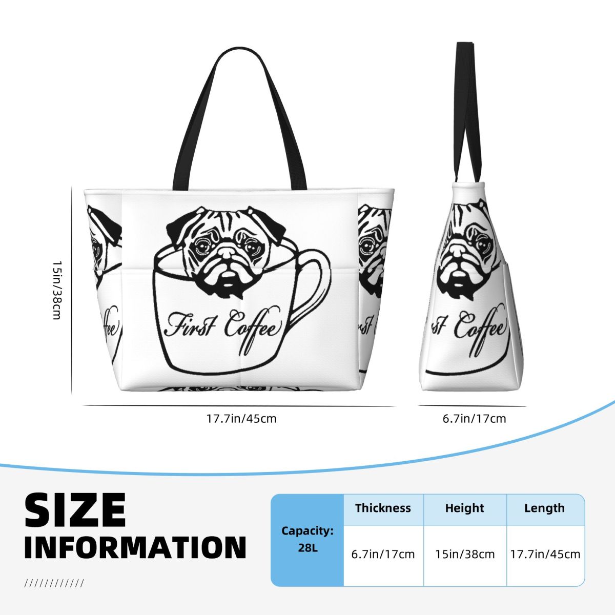 Bolso de mano Pug First Coffee - Yoga In Fitness First reseña y precio